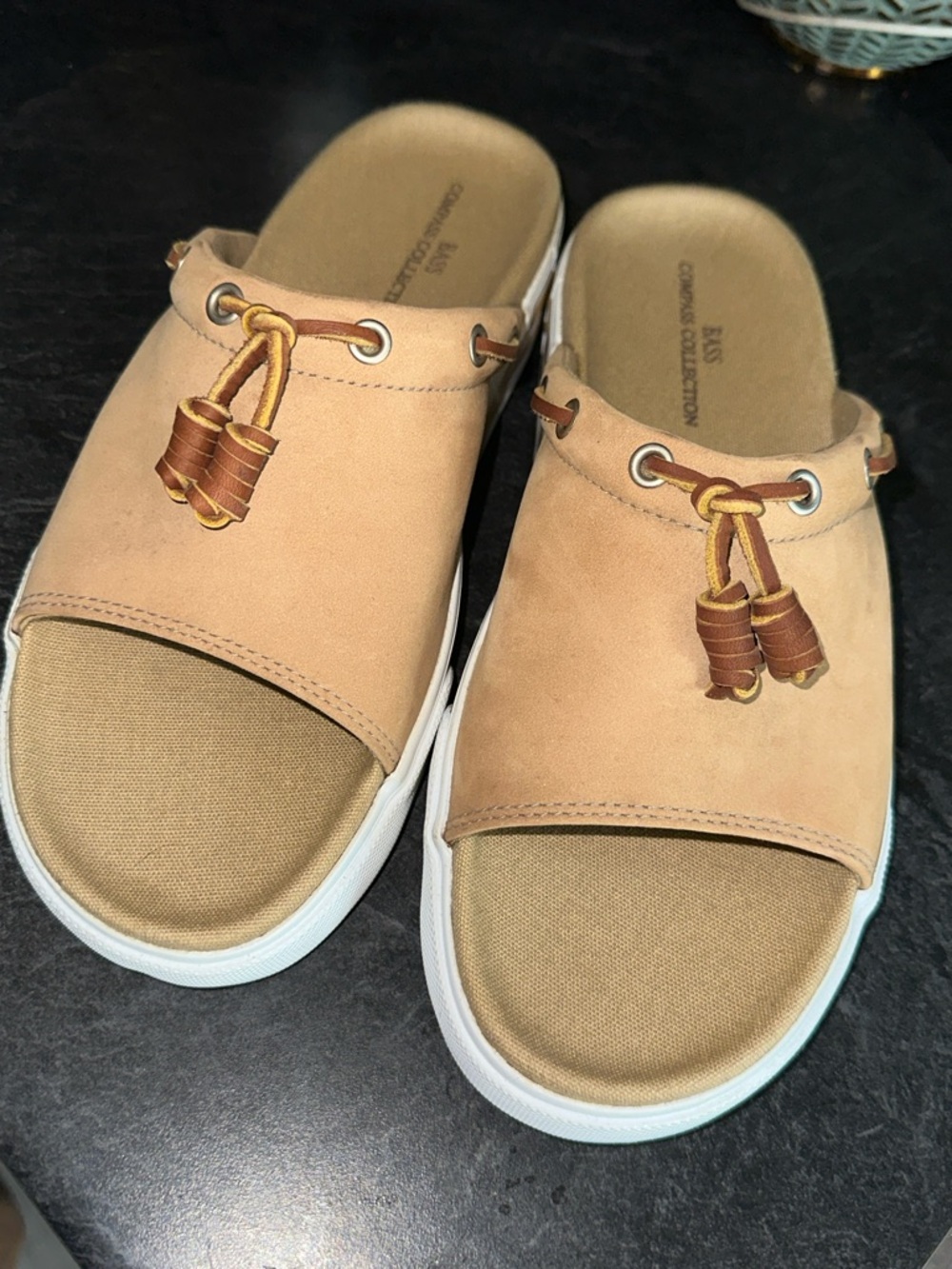 BASS Tan Slip-On Mules with Decorative Knot